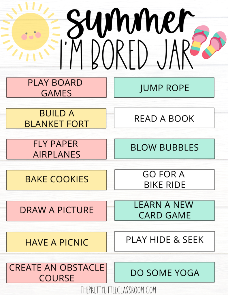 5 Summer Boredom Buster Printables - The Pretty Little Classroom